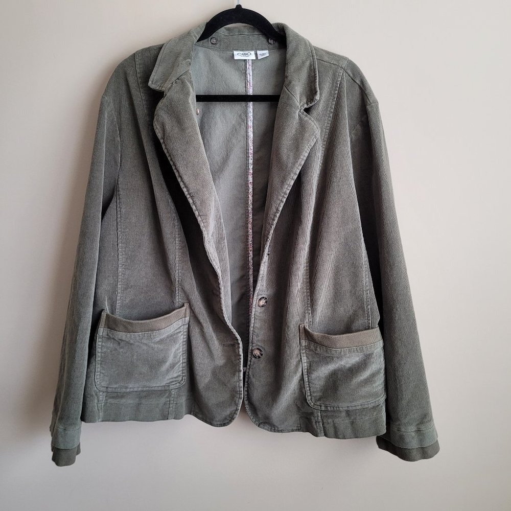 Cato Womens Corduroy Jacket Plus Size 22 24W Olive Green Pockets Button Closure